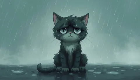 kat in de regen.