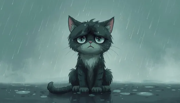 kat in de regen.